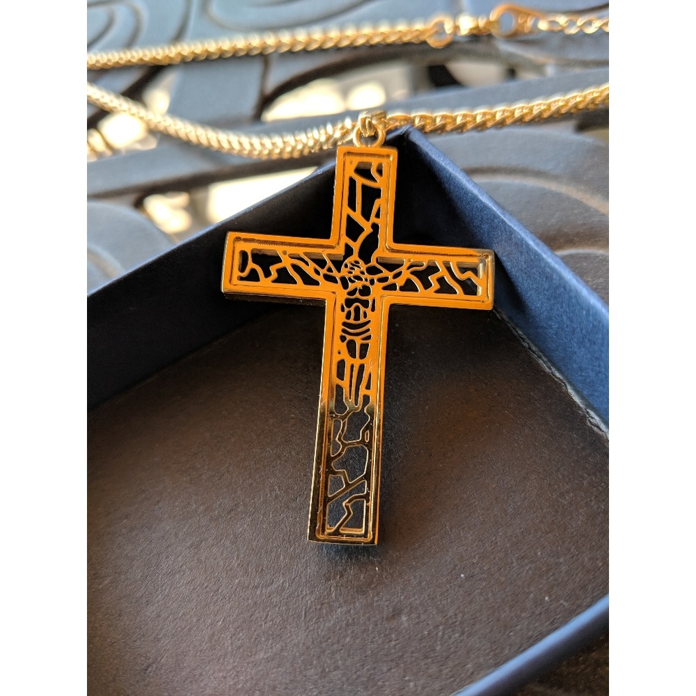 Mens "Lux" REAL 18K Gold Plated Cross Necklace